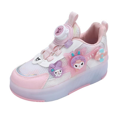 2026新款女童库洛米暴走鞋儿童两穿四轮可拆卸充电发光暴走轮滑鞋