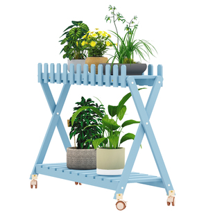 阳台实木花架双层可移动落地式置物架户外庭院多肉带栅栏花盆架子