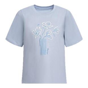 EF俏皮可爱休闲百搭上衣女夏季新款印花刺绣正肩圆领T恤