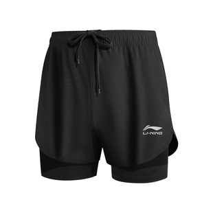 李宁泳裤女款防尴尬游泳沙滩裤保守防走光双层内衬速干假两件短裤