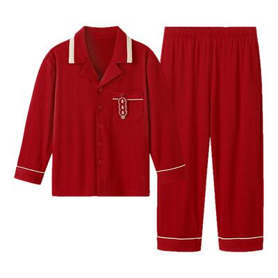 松山棉店福禄安哥拉红儿童亲子居家服红色男女童睡衣长袖套装