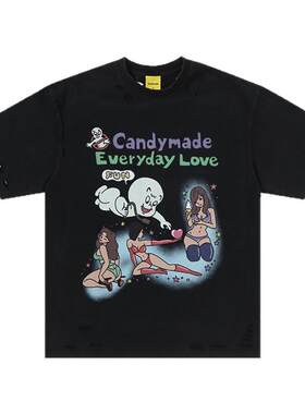 CANDYMADE春夏EL系列鬼马精灵白墨直喷潮流黑色短袖T 短袖