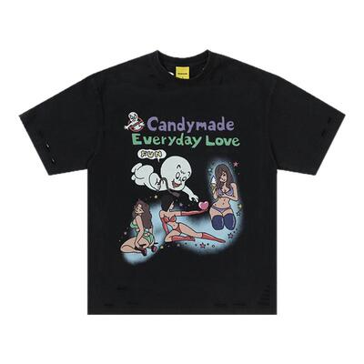 CANDYMADE春夏EL系列鬼马精灵白墨直喷潮流黑色短袖T 短袖