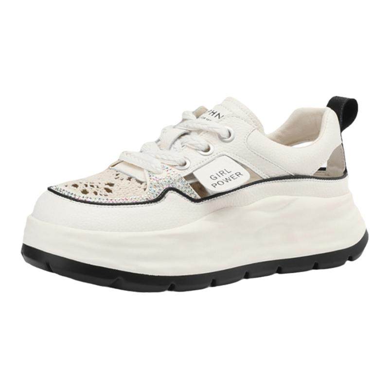 达芙妮小白鞋女款2025新款夏季女鞋薄款网面透气网鞋厚底运动凉鞋