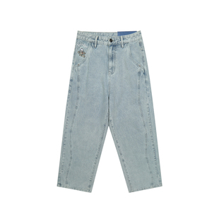 美国ELEMENT滑板牛仔裤男春季宽松浅蓝色logo刺绣直筒堆量长裤女