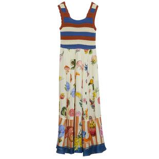 谜底吊带长裙年夏季新品复古度假风毛织拼接连衣裙242ML0556