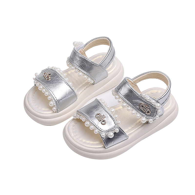 女童夏季珍珠露趾防滑厚底凉鞋