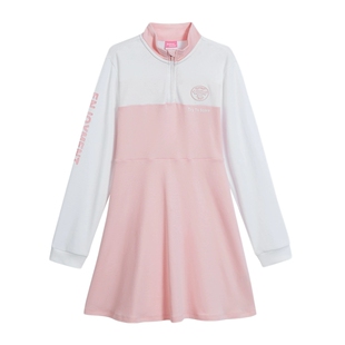 班尼路童装春装新款女童英文印花收腰拼色中大童polo连身裙