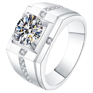 新款男士莫桑石钻戒戒指S925纯银镀AU750白金婚戒银饰指环尾戒