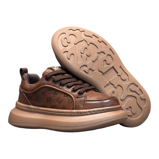 欧洲站男鞋春季百搭复古皮面休闲板鞋男士面包鞋厚底增高小众原创