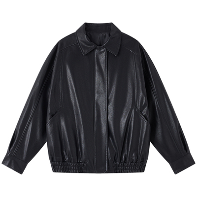 HaloLUU黑色皮衣外套复古高级感
