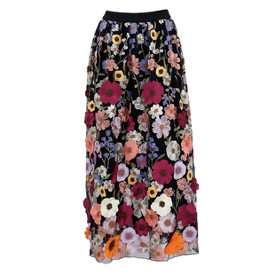 马天奴女装2026春夏新款立体花卉绣花半身裙半裙子仙女裙A摆时尚