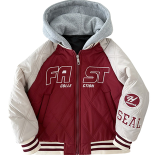 男童保暖棉服 加厚连帽棉衣外套~中大童夹棉棒球服防风夹克秋冬款