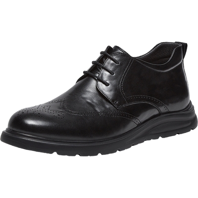 百思图25冬商场新款加绒保暖布洛克真皮休闲皮鞋商务男鞋50545DM5