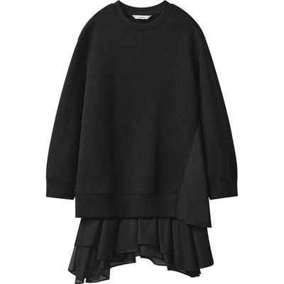 播商场同款黑不规则拼接卫衣裙女24秋短款圆领裙子BDR3LD1769