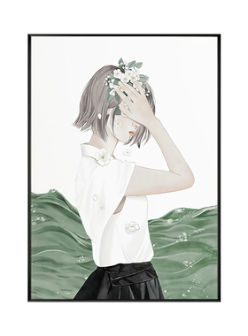 北欧小清新装饰画文艺少女人物客厅背景挂画现代简约卧室床头壁画