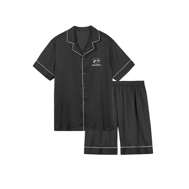 热风2025年夏季新款男士缎纹情侣款短袖套装舒适简约家居服睡衣男
