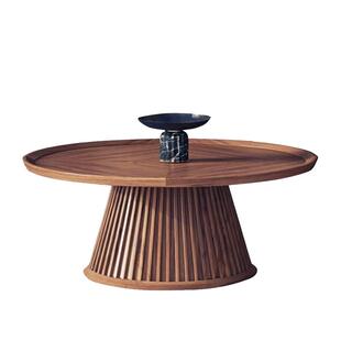 宋式美学实木茶几圆形茶台桌进口黑胡木制作客厅家具禅意岩板角几