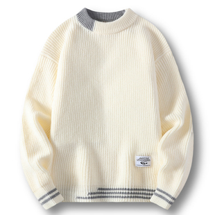 男士毛衣秋冬季圆领青少年学生针织打底衫加绒加厚款潮流羊毛衫