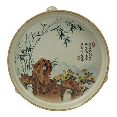大师手绘石竹菊圆形陶瓷壶承