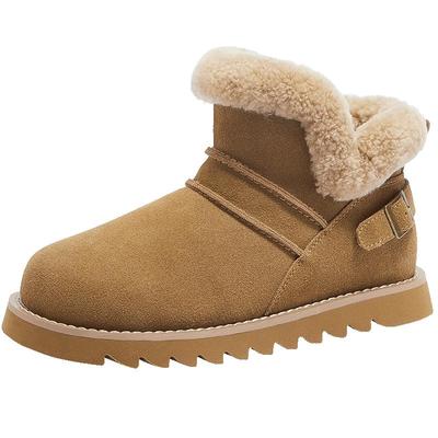 真皮加绒防滑短筒雪地靴骆驼