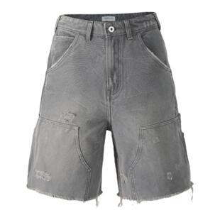 VLABMADE 重磅水洗做旧double knee双膝破洞伐木工装短裤五分裤男