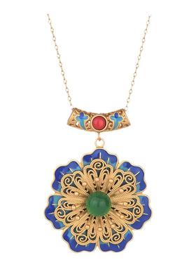 2025新款国潮古风配饰古法镀金镶嵌天然玉髓复古装汉服旗袍女项链