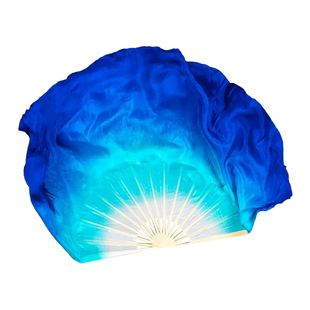 生命的河扇子跳舞扇加长双面真丝白色湖蓝宝蓝色中国古典舞秧歌扇