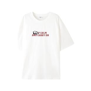 三福2026夏季新款短袖t恤男毛绒动物刺绣圆领宽松半袖情侣打底衫