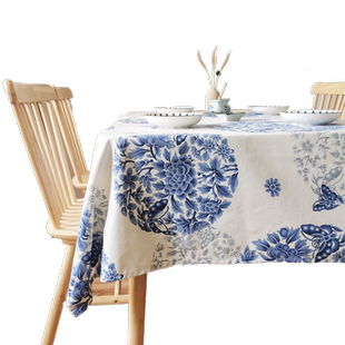 古典中国风青花瓷桌布中式茶几布长方形餐桌布书法禅意台布复古