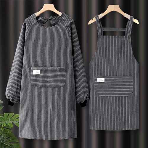 纯棉长袖围裙韩版女家用厨房餐饮做饭专用工作服男反穿大罩衣围腰