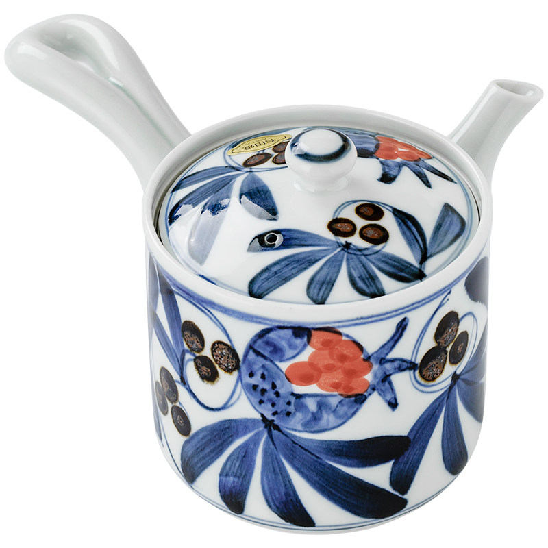 有田烧石榴唐草侧把壶日式泡茶壶