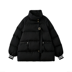 胖mm大码女装黑色百搭显瘦棉衣外套女冬季保暖加厚高级感棉服上衣