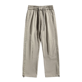 男士侧边拉链工装裤子男秋季户外冲锋裤男款2025年新款直筒休闲裤