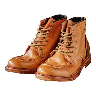 靛海美式复古重水洗做旧牛皮工装鞋真皮大底布雷克手工高帮工装靴
