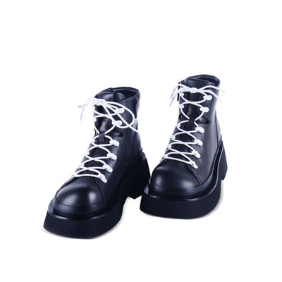 祝绪丹同款CHULISHANA【寻觅】牛皮马丁靴绑带短靴厚底增高靴子女