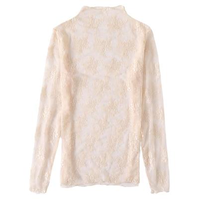 黑色半高领蕾丝打底衫女秋冬高级感西装内搭薄纱透视透明网纱上衣