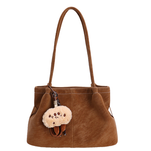 麂皮绒面磨砂托特包包女式2026新款秋冬超火大容量通勤单肩腋下包