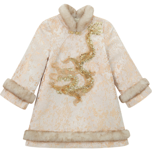 女童加厚夹棉旗袍裙女孩拜年服冬装新款儿童新中式汉服连衣裙