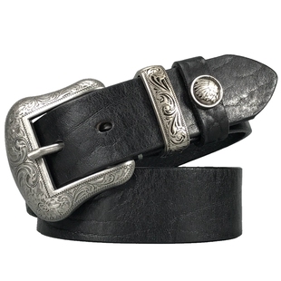 美式复古皮带针扣唐草雕花装饰男女真皮腰带头层牛皮潮流小众设计