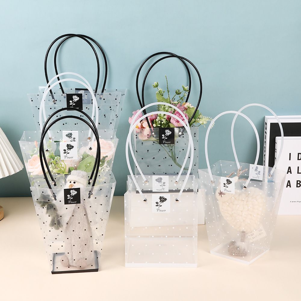 复古波点梯形鲜花手提袋节日花艺包装母亲节花束简约礼品袋