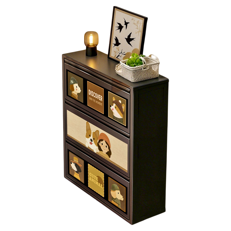 超薄极窄钢制翻斗鞋柜收纳柜一体靠墙中古风家用门口入户玄关鞋架