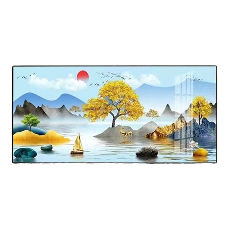 横版餐厅九鱼图风水招财沙客厅发背景墙装饰画轻奢风高档大气挂画