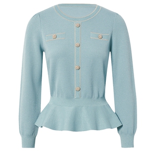 【羊毛】La Koradior拉珂蒂春季新款圆领单排扣针织小衫纯色上衣