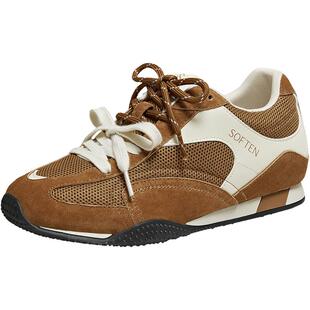 百思图26春商场新款真皮网面厚底德训鞋增高休闲运动女鞋D3818AM6