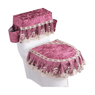 马桶坐垫拉链式坐便套三件套布艺蕾丝可机洗防尘抑菌家用厕所垫子