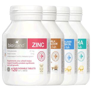 澳洲bio island婴幼儿童宝宝套餐 乳钙+锌片+鱼肝油+DHA海藻油