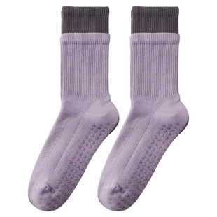 瑜伽袜子女专业防滑纯棉无骨双罗口中筒袜室内健身普拉提运动长袜