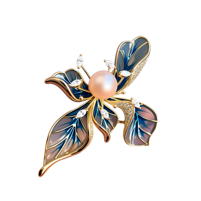 鸢尾花胸针高级感轻奢珍珠别针扣