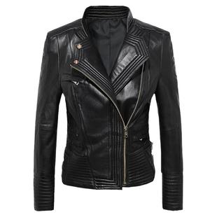 头层绵羊真皮皮衣女韩版修身短款飞肩时装时尚立领夹克外套潮流曾